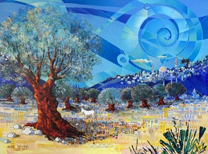 Zoe SEVER - Painting - “Blue City. Red Olives. Jerusalem”