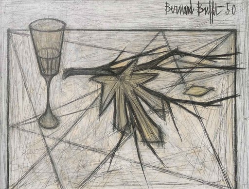 Bernard BUFFET - Painting - Verre et feuille de figuier