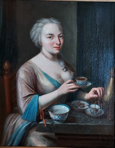 Johannes I VOORHOUT - Painting - Femme à la tasse de chocolat 