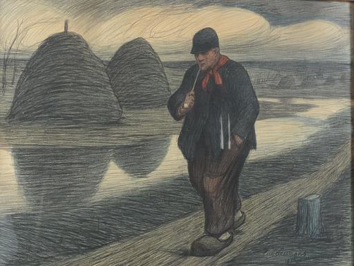 Eugène LAERMANS - Drawing-Watercolor - Les Meules