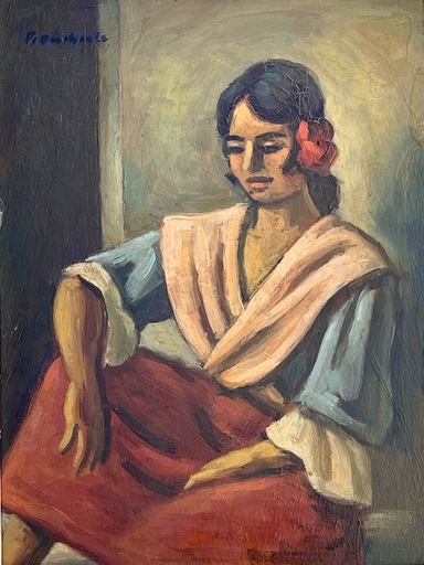 Pierre BOUCHERLE - Painting - Jeune femme assise 