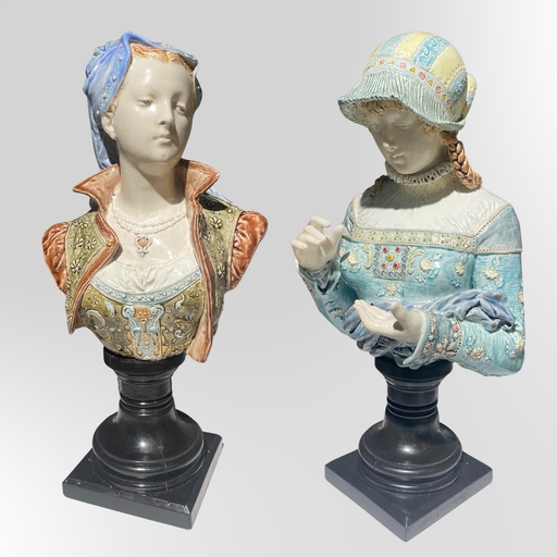 CARRIER-BELLEUSE - Ceramiche - Paire de Bustes Femmes Art Nouveau