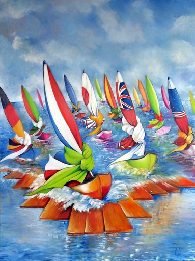 Cécile MARCHAND - Gemälde - Deauville, Les bateaux extraordinaires