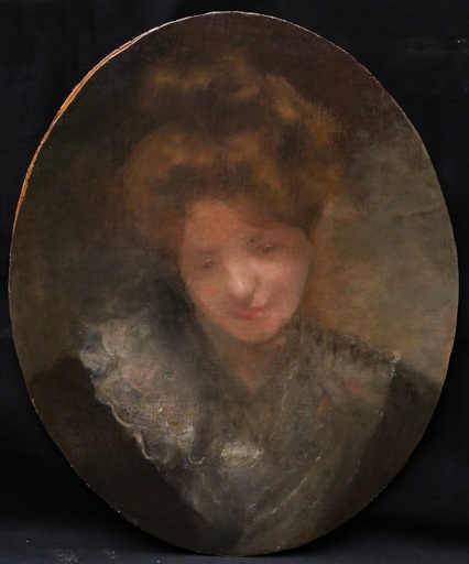 Armand BERTON - Pittura - Portrait de femme les yeux baissés