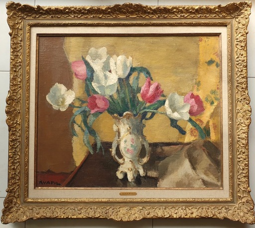Charles KVAPIL - Painting - Bouquet de tulipes