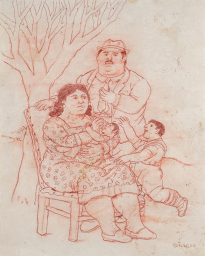 Fernando BOTERO - Zeichnung Aquarell - A family