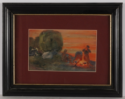 Boris Eremeievich VLADIRMIRSKY - Drawing-Watercolor - "Campfire" by Boris Vladimirsky, 1911, Watercolor