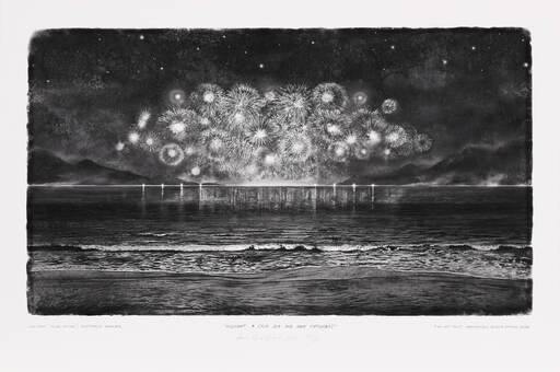 Hans OP DE BEECK - Fotografie - Midnight, a calm Sea and some Firework