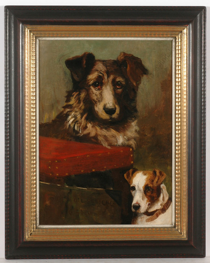 Hugh George SHAW - Painting - "Sheepdog and Terrier", oil on canvas, late 19th Century