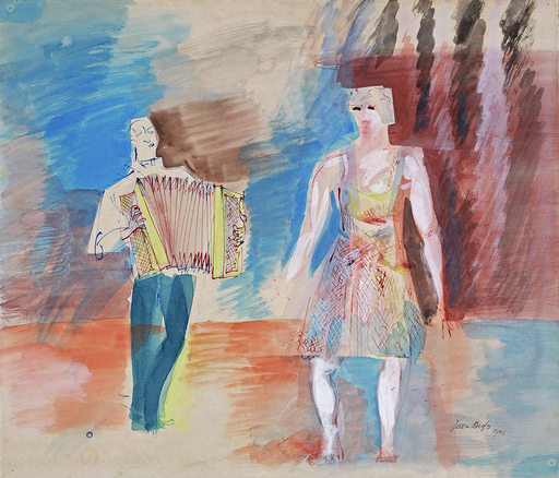 Jean DUFY - Drawing-Watercolor - L'accordéoniste