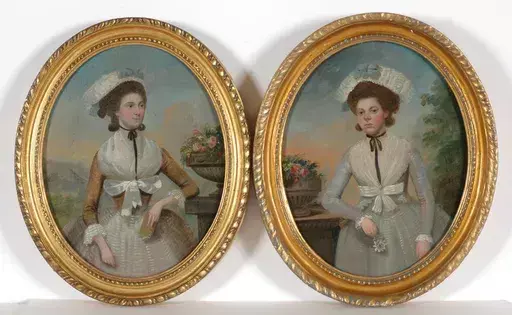 Francis ALLEYNE - Peinture - "Portraits of two sisters" oil portraits, late 18th century