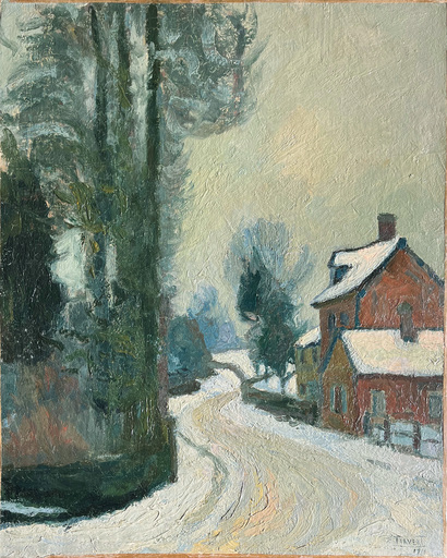 Eugène TIRVERT - Gemälde - Neige à Blainville Crevon (?)