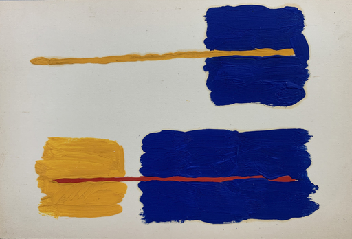 Bernard LASSUS - Painting - Variation d'une ligne jaune et d'une ligne rouge