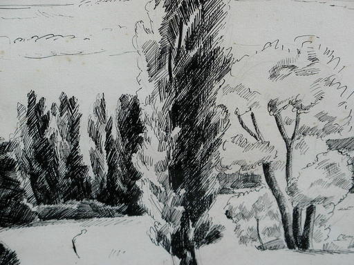 Jean DU MARBORÉ - Drawing-Watercolor - PAYSAGE AUX ARBRES