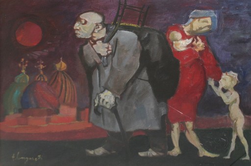 Trento LONGARETTI - Gemälde - Povera gente a Santuario