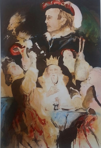 Enrico VISANI - Grabado - Hommage au peintre Jacob Jordaens - Le roi boit.