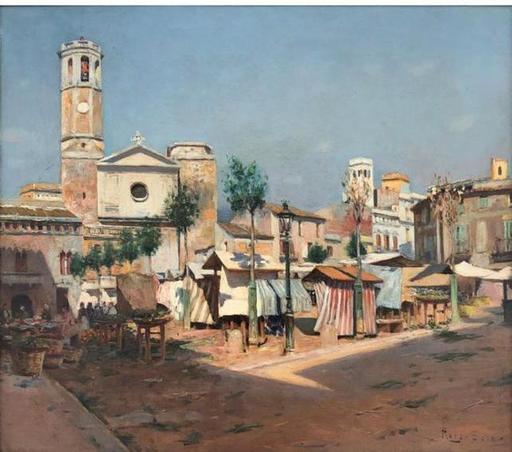 Joan ROIG Y SOLER - Pittura - Día de mercado España original óleo sobre lienzo siglo XIX