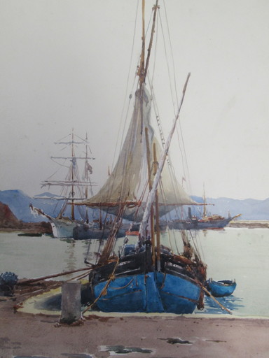 François NARDI - Drawing-Watercolor - Port méditerranéen