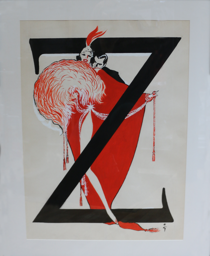 René GRUAU - Dibujo Acuarela - "Ziegfeld Follies"