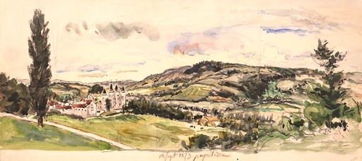 Johan-Barthold JONGKIND - Drawing-Watercolor - Paysage avec le château de Pupetières 