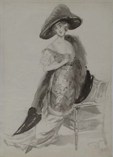 Robert Heinrich VON DOBLHOFF - Drawing-Watercolor - "Portrait of the Artist's Wife" , 1911