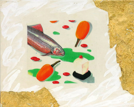 William SWEETLOVE - Dibujo Acuarela - Still Life with Fish and Cake