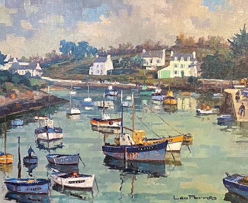 Léopold PERNES - 绘画 - Marée haute port de Doëlan - Morbihan