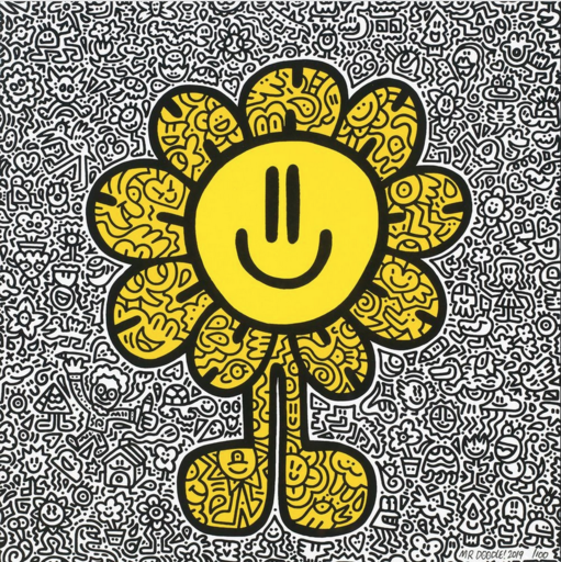 MR DOODLE - 版画 - Yellow Flower