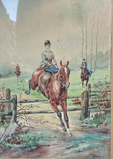 M. GUILLEBERT - Drawing-Watercolor - Chasse à cour en amazone 2e