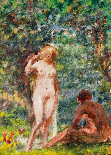 Julius SEYLER - Pittura - Zwei weibliche Akte im Wald