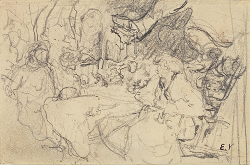 Jean Édouard VUILLARD - Dessin-Aquarelle - Étude pour XI-58 Femmes et enfant au Clos Cézanne