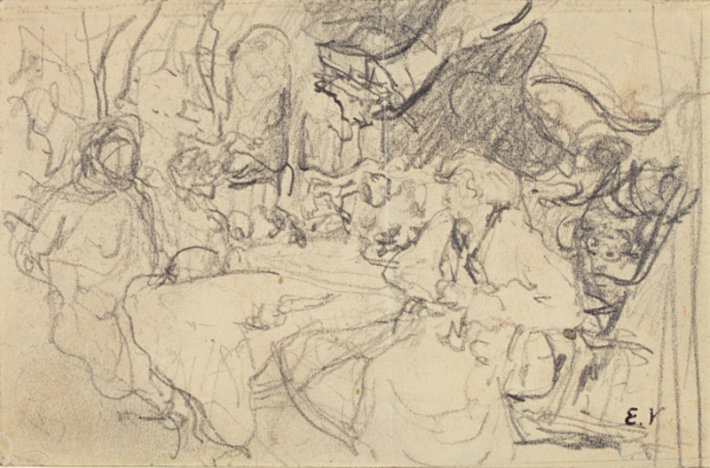 Édouard VUILLARD - Zeichnung Aquarell - Étude pour XI-58 Femmes et enfant au Clos Cézanne