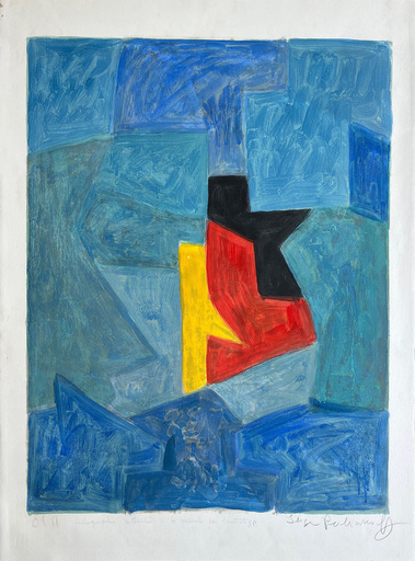 Serge POLIAKOFF - Print-Multiple - Composition bleue (proof enhanced with gouache)