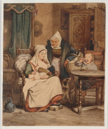 Dessin-Aquarelle - "Family Scene", Watercolor