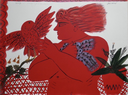 Alexandre FASSIANOS - Estampe-Multiple - L' oiseau rouge et les abeilles