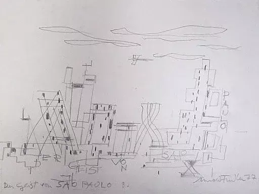 Arnold FIEDLER - Dibujo Acuarela - Der Geist von Sao Paulo.