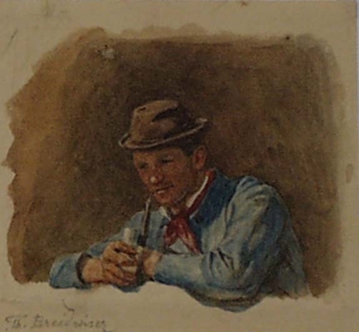 Theodor BREITWIESER - Drawing-Watercolor - "Pipe Smoker", Watercolor, late 19th century