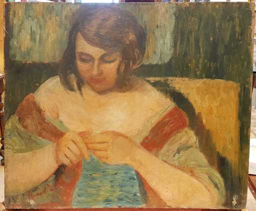 Louis Bernard LEMAIRE - Gemälde - La tricoteuse