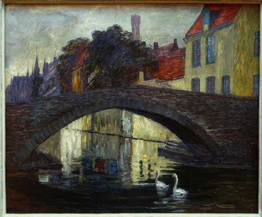 Léon DETROY - Painting - Pont du cheval, Bruges