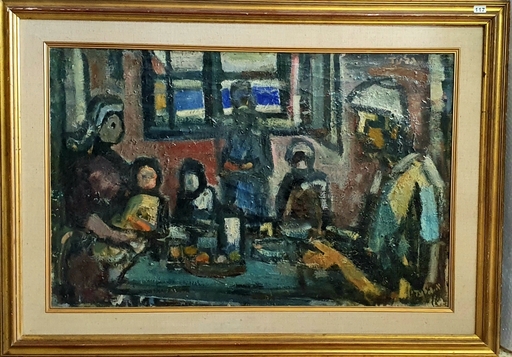 Aharon GILADI - Painting - Dinning Room in the Kibbutz
