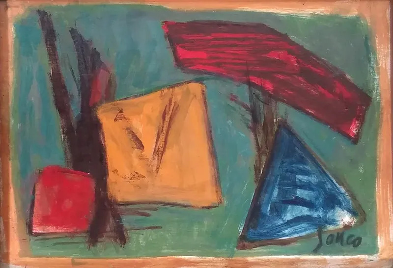 Yellow Square Red Square And Blue Triangle By Marcel Janco