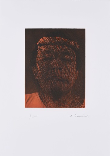 Arnulf RAINER - Druckgrafik-Multiple - Kopf auf Braun (Selbstportrait)