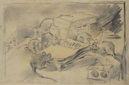 Luigi CONCONI - Zeichnung Aquarell - MICE EATING BOOKS ( for the ex libris etched for Carlo Dossi