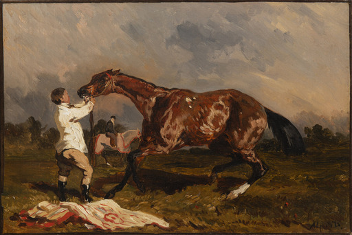 Alfred DE DREUX - Painting - Palfrenier débridant son cheval
