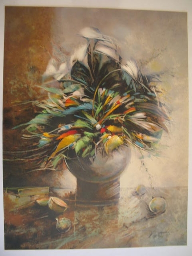 François D'IZARNY - Estampe-Multiple - Le vase de fleurs,1988.