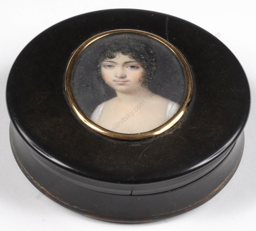 Jean Baptiste ISABEY - Miniatura - "Round box with miniature portrait of a girl", 1800/05