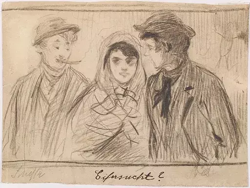 Robert SCHEFFER - Drawing-Watercolor - "Jealousy", Late 19th Century