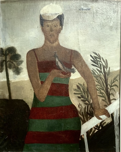 Maria ANTO - Painting - Girl holding bird