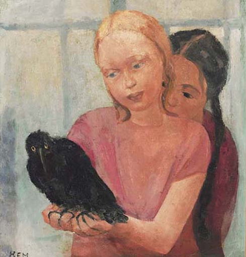 Kaete Ephraim MARCUS - Painting - Sisters with Raven