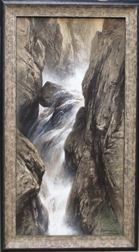 Anton Paul HEILMANN - Dibujo Acuarela - "Alpine Waterfall" by Anton Paul Heilmann